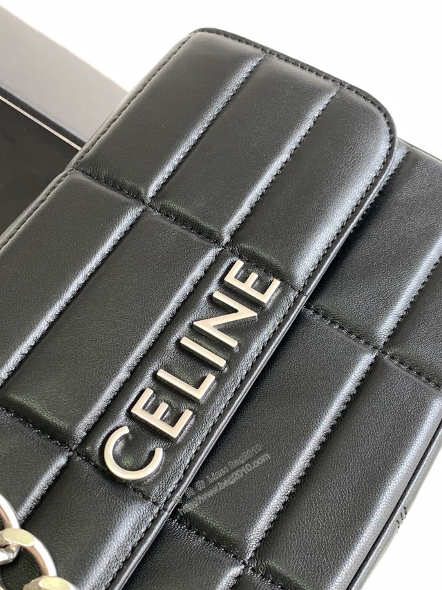 Celine專櫃2022新品絎縫鏈條羊皮斜挎包 賽琳MATELASSé MONOCHROME絎縫羊皮革鏈條肩背包 sldj2369